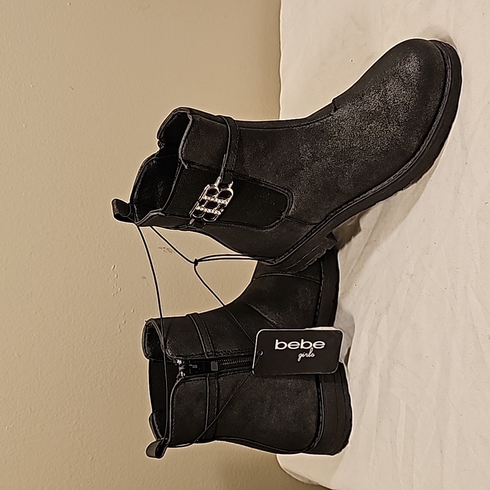 Dress boots stylish booties size 1 / 2 / 13 new black BEBE Girls LOW HEEL - Picture 9 of 9